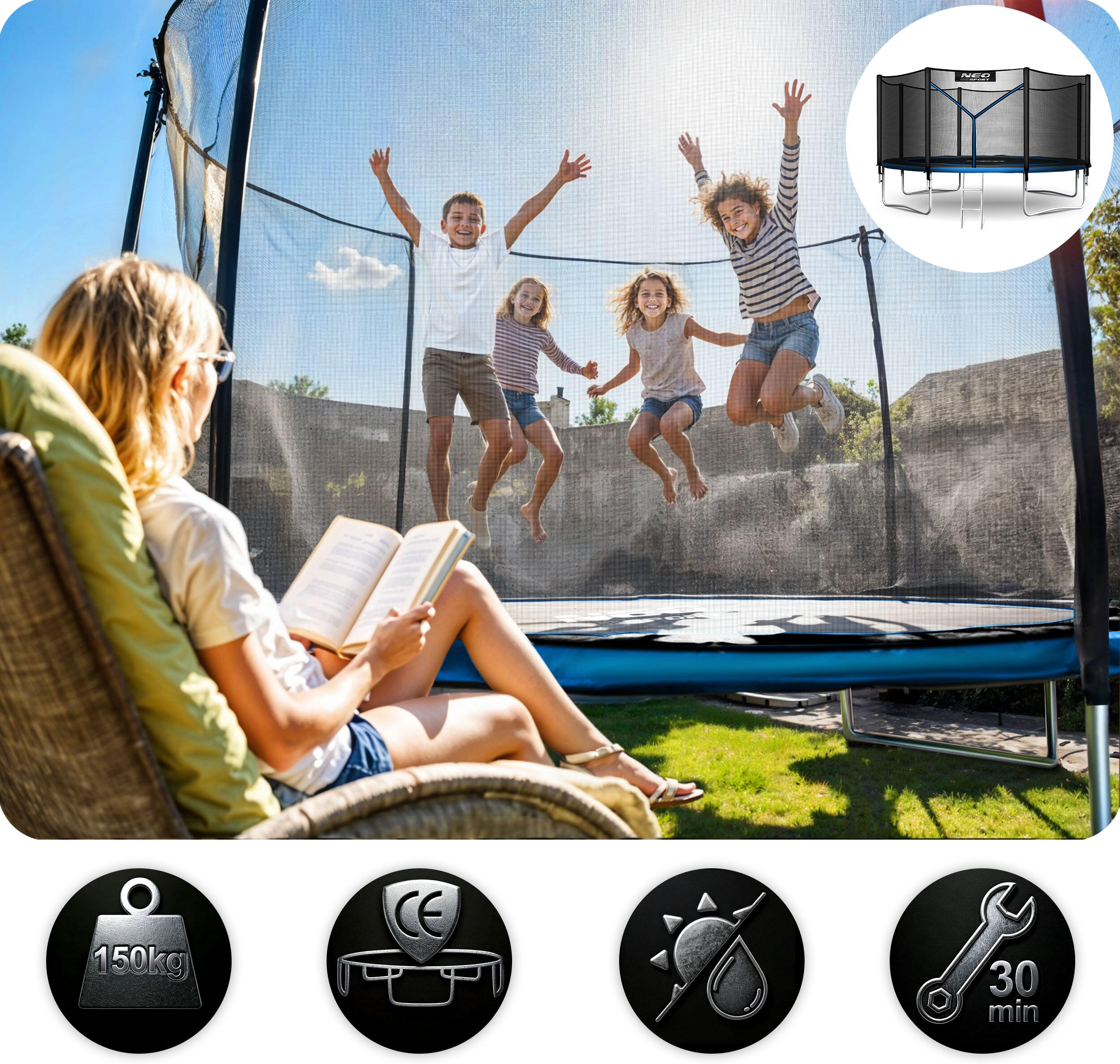 Trampolina ogrodowa z siatką zewnętrzną Neo-Sport 404cm 13ft 4/7