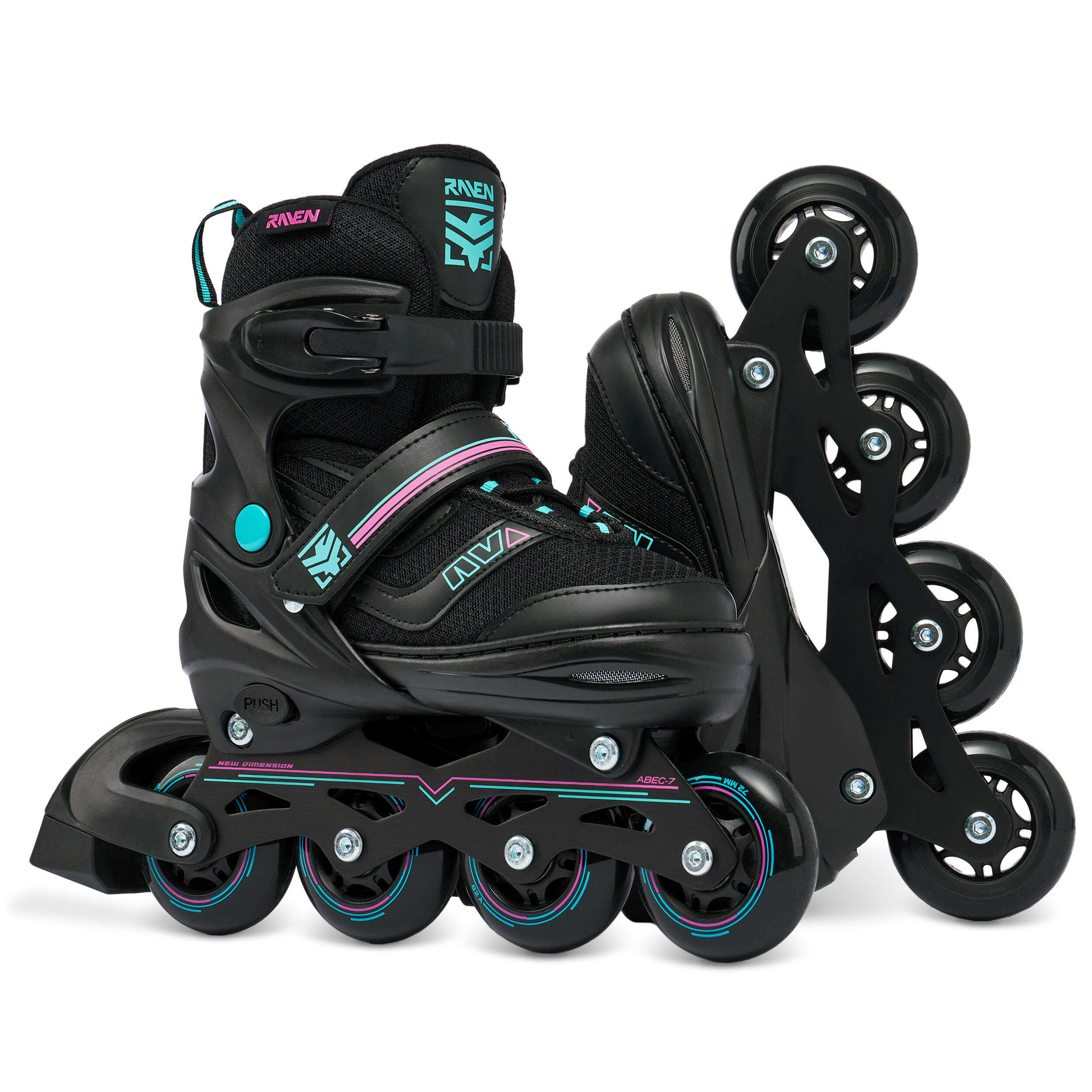 Verstellbare Rollschuhe Schlittschuhe 2in1 Drill Schwarz/Mint/Pink 5/6