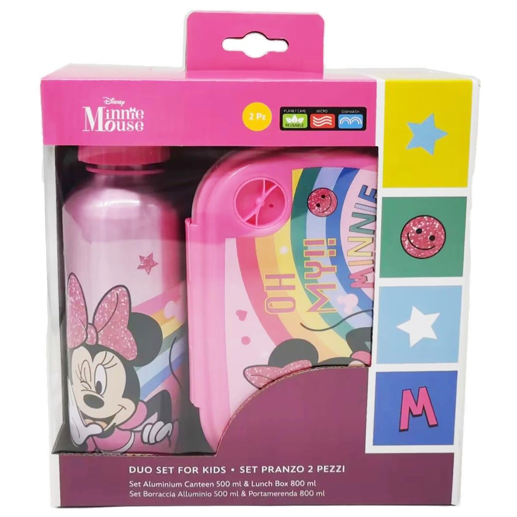 DISNEY CAIXA DE SANDUÍCHES INFANTIL ROSA DA MINNIE, PORTA-LANCHES + CONJUNTO DE GARRAFA