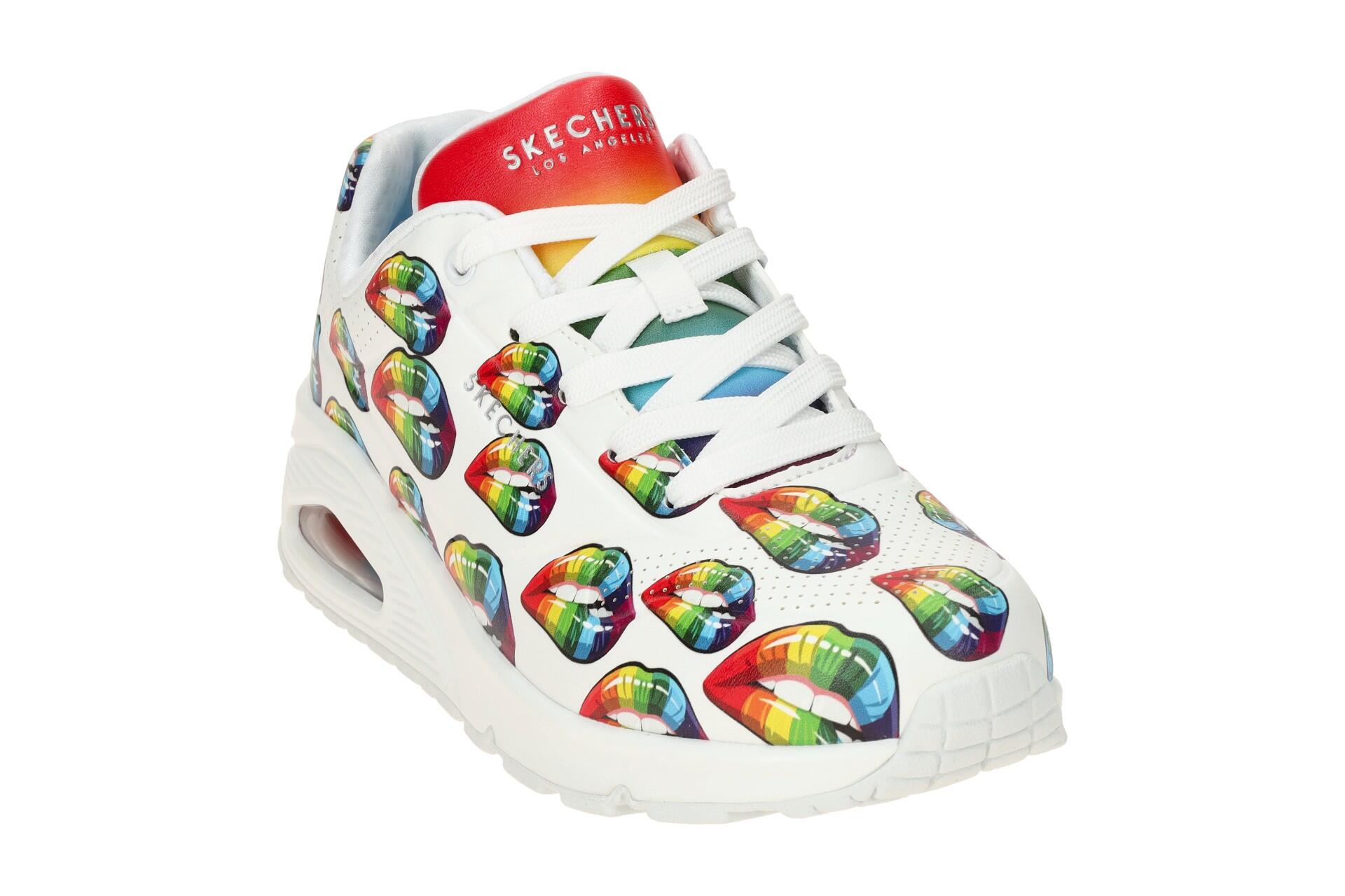 Skechers Uno Schuhe weiß bunter Regenbogen Kussmund 177084 3/7