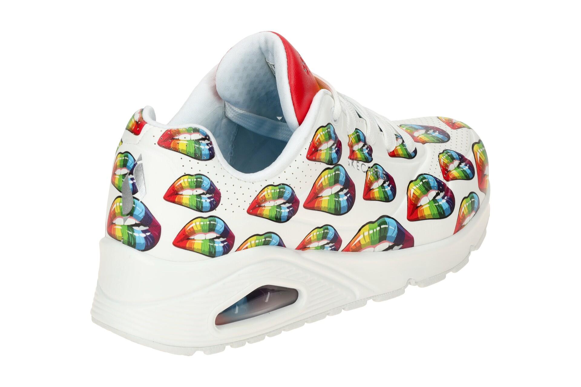 Skechers Uno Schuhe weiß bunter Regenbogen Kussmund 177084 4/7