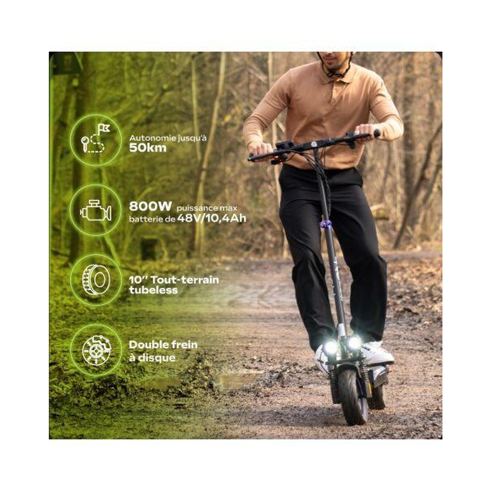 Trottinette électrique puissante toutterrain  ECross Pro  Bleu 800W, autonomie