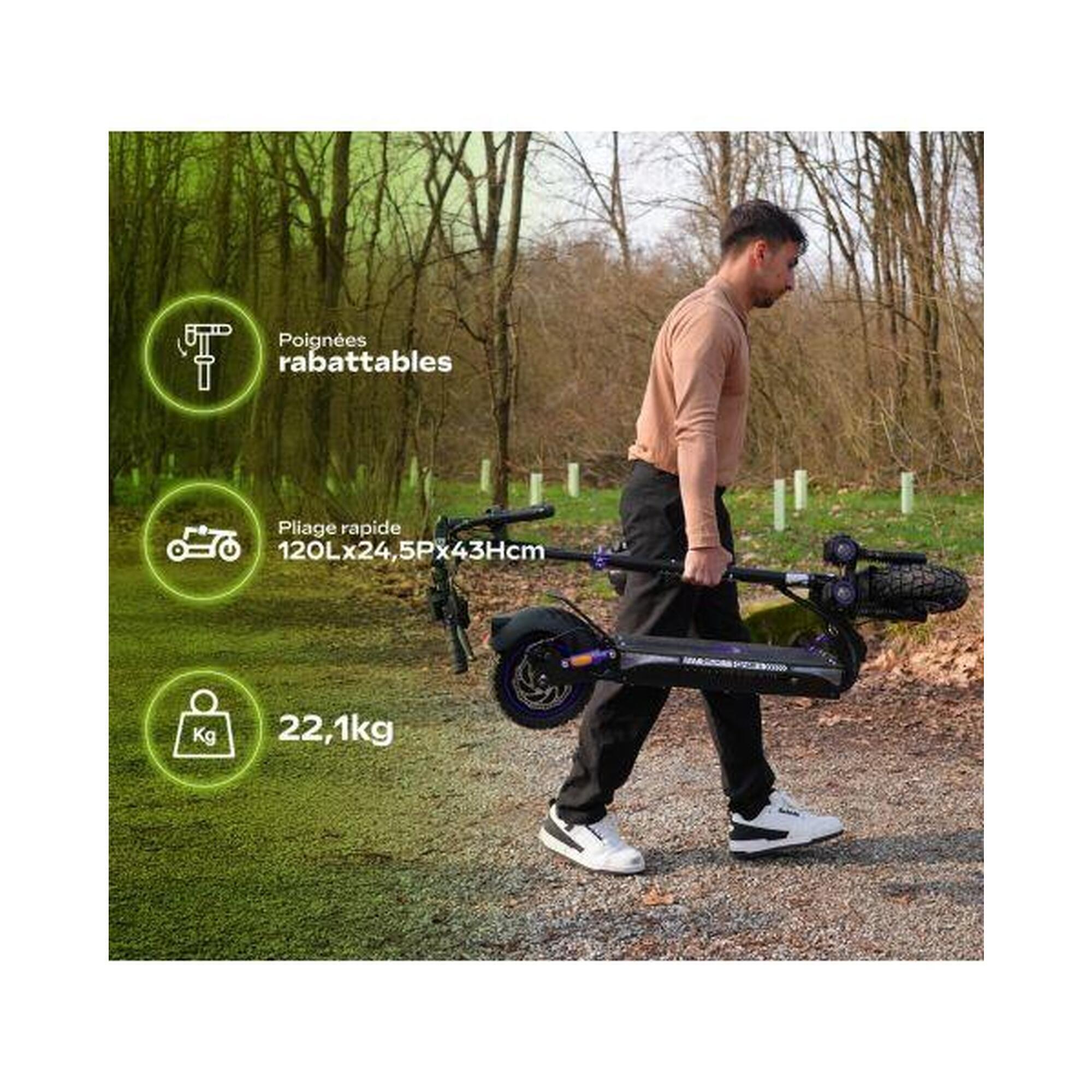 Trottinette électrique puissante toutterrain  ECross Pro  Bleu 800W, autonomie