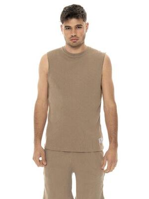 T-shirt smanicata da uomo in costina Leone Natural