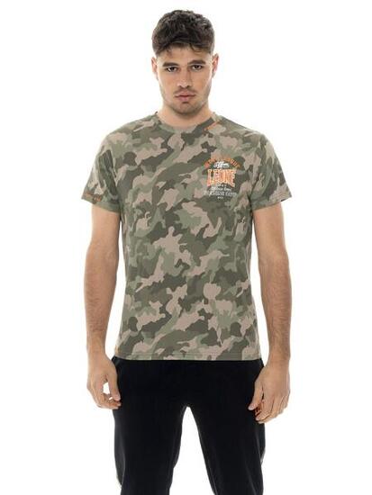 T-shirt militaire Leone 1947 pour homme, manches courtes, camouflage, en coton.