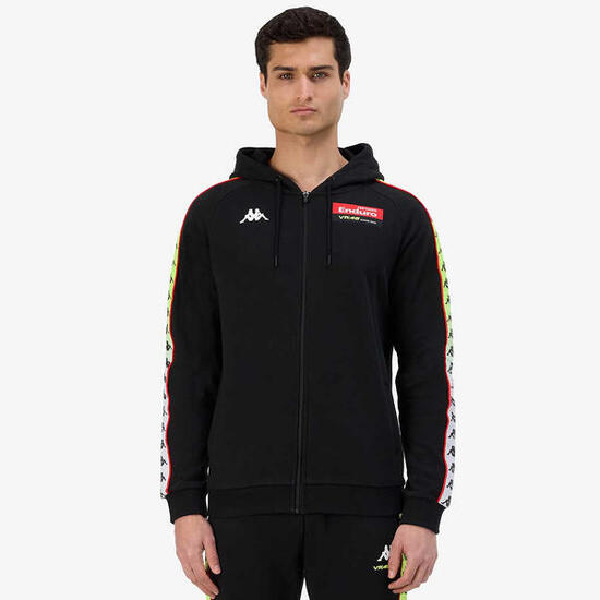 Felpa con cappuccio e zip da uomo in cotone nero da moto