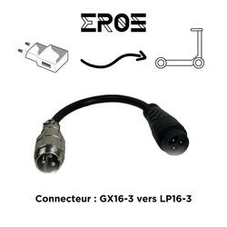 Adaptateur Chargeur GX16-3 Vers LP-16-3 pour Trottinette Électrique