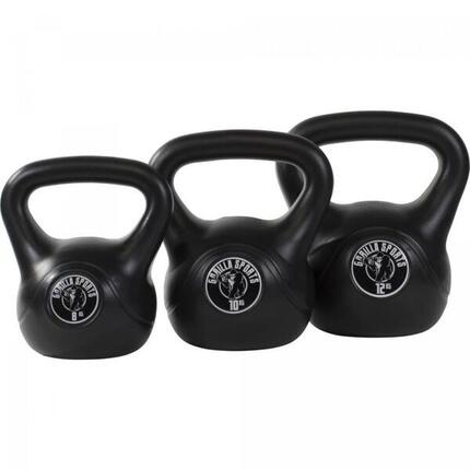 LOT DE 3 KETTLEBELLS NOIRS EN PLASTIQUE | MUSCULATION | 8KG, 10KG ET 12KG