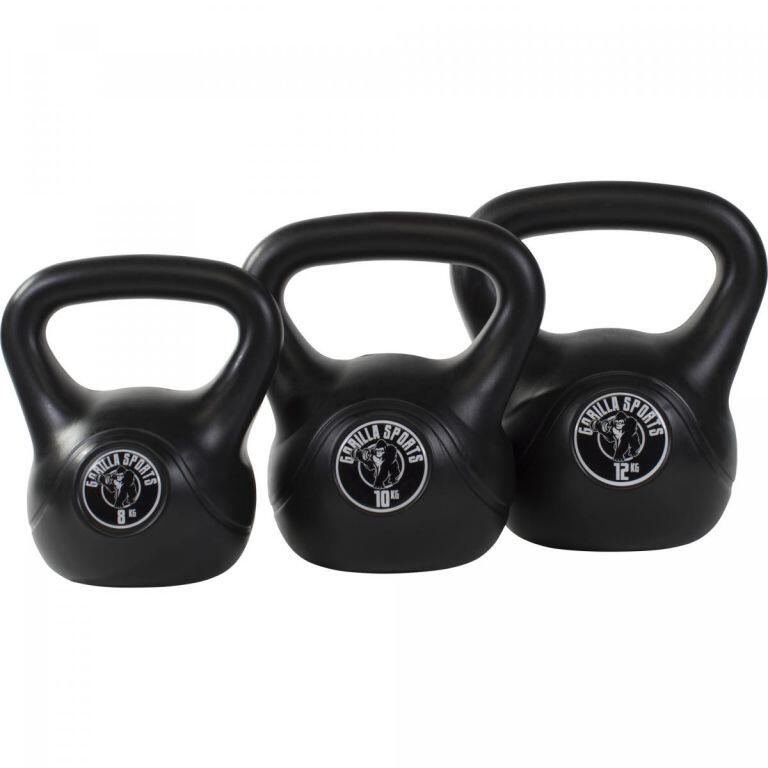 Gorilla Sports - Lot De 3 Kettlebells Noirs En Plastique | Musculation | 8kg, 10kg Et 12kg - Kettlebell - Noir - 20-30 Kg - Decathlon