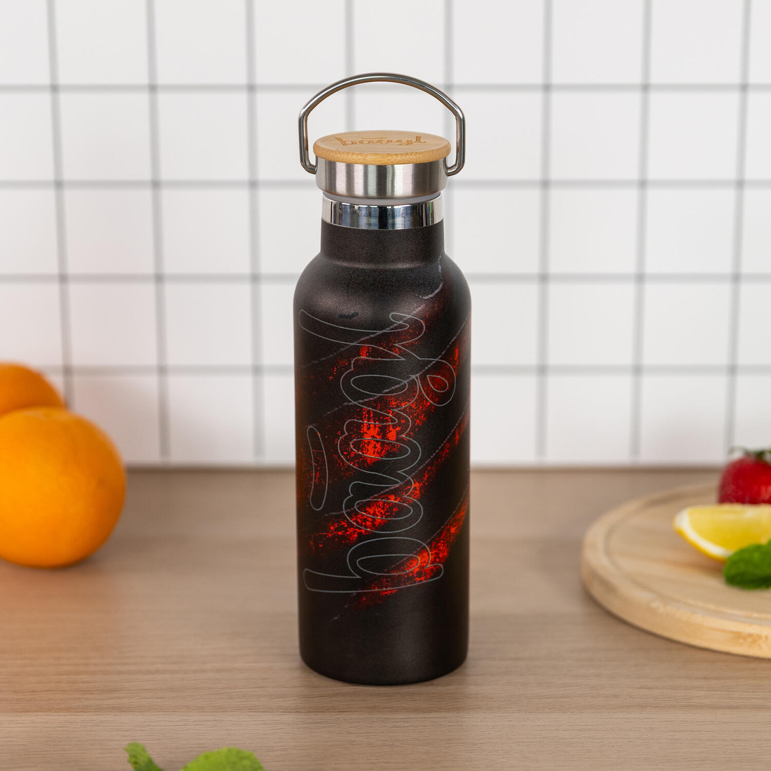 Thermoflasche mit Bambusdeckel Lava, 500 ml 5/6
