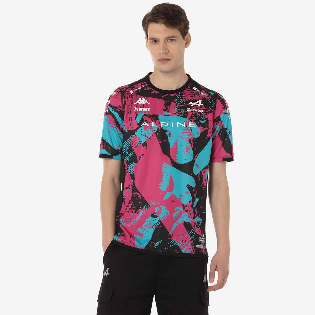 Camiseta Kappa Kombat 2024 para Hombre Negra/Rosa/Turquesa 4/5