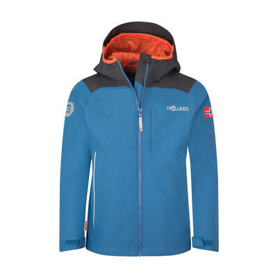 Kinder Regenjacke Bergen Stahlblau/Schwarz/Mango