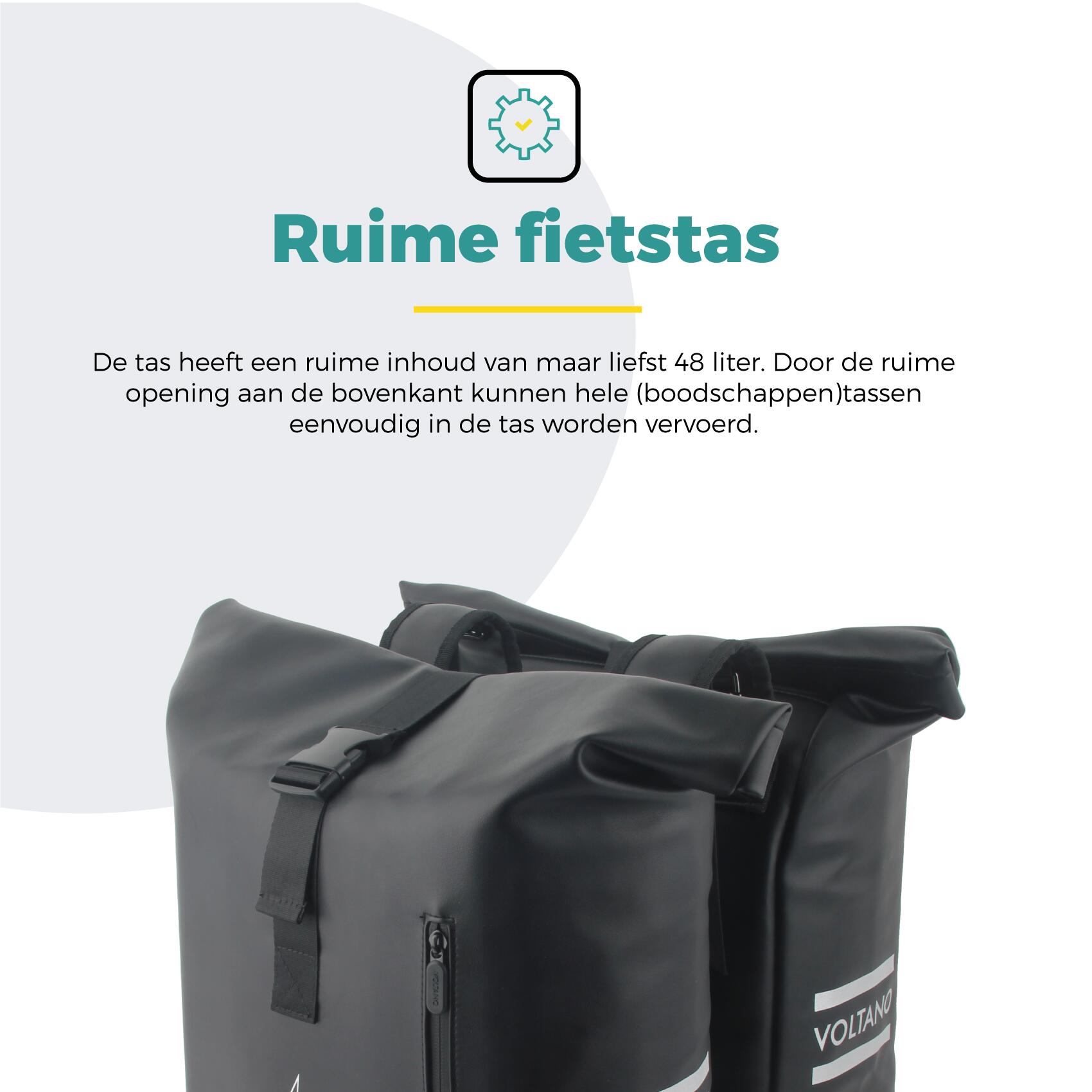 Voltano Dubbele Fietstas Rolltop E-bike Pro - Zwart - 48 Liter - 100% Waterdicht 3/7