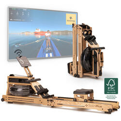 Rameur à eau pliable SportPlus en chêne, compatible application, ordinateur