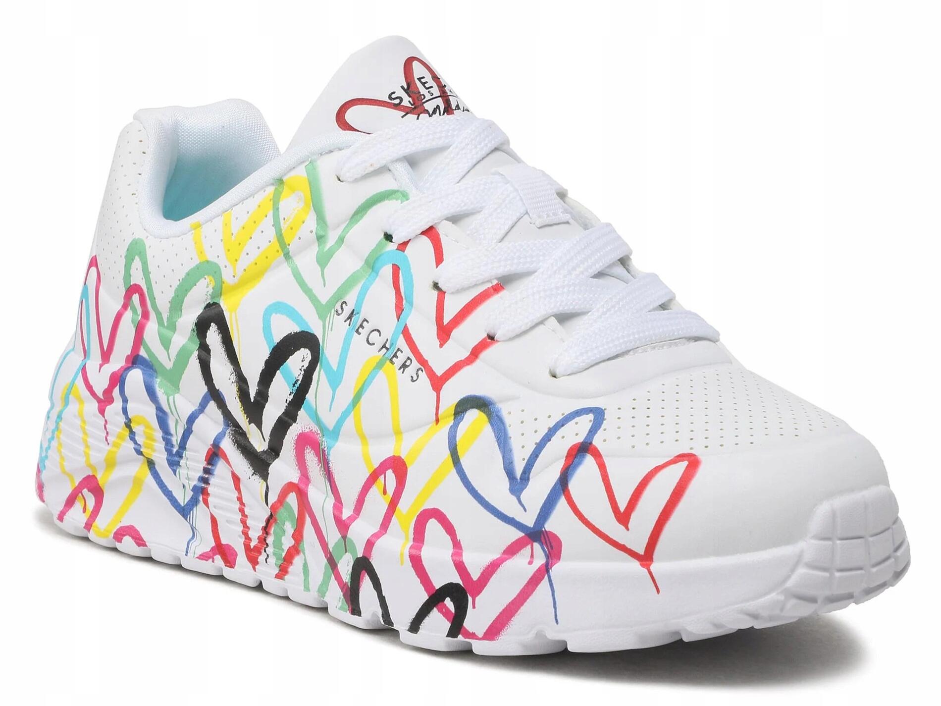 Buty damskie SKECHERS UNO LITE 314064L-WMLT białe w serca sportowe 38 1/6