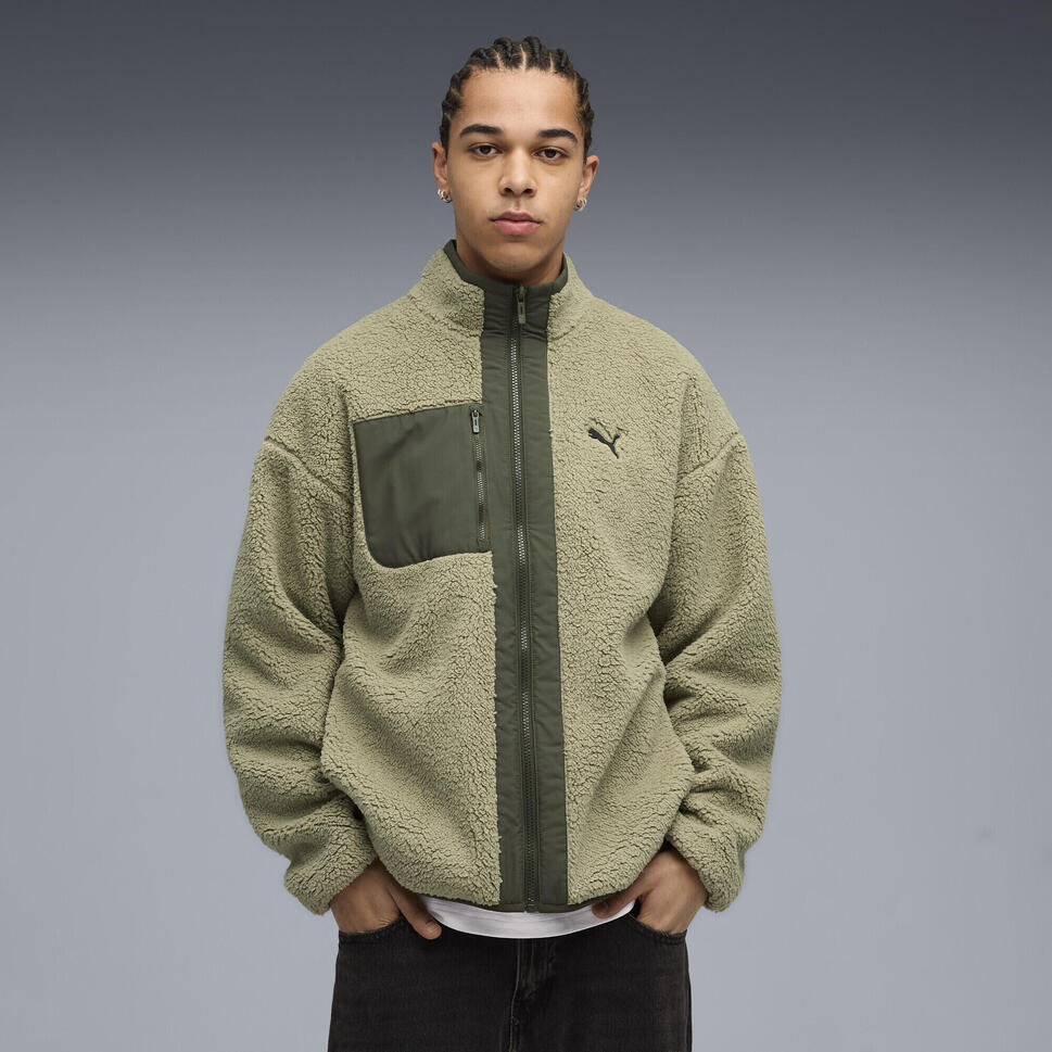 Męska dwustronna kurtka hybrydowa z dzianiną typu baranek PUMA Lux Army Green