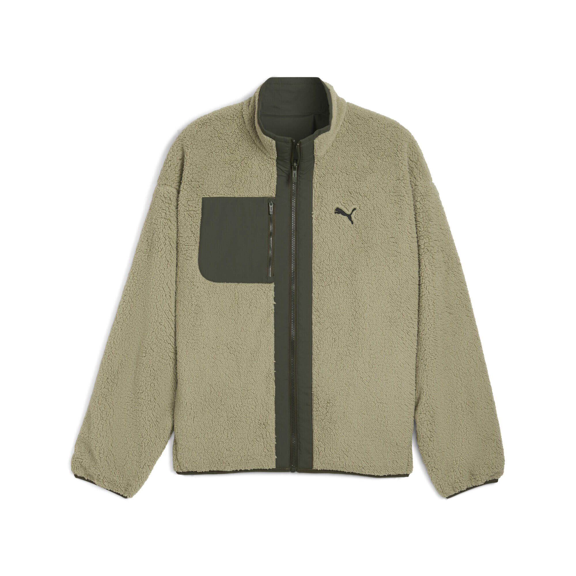 Męska dwustronna kurtka hybrydowa z dzianiną typu baranek PUMA Lux Army Green