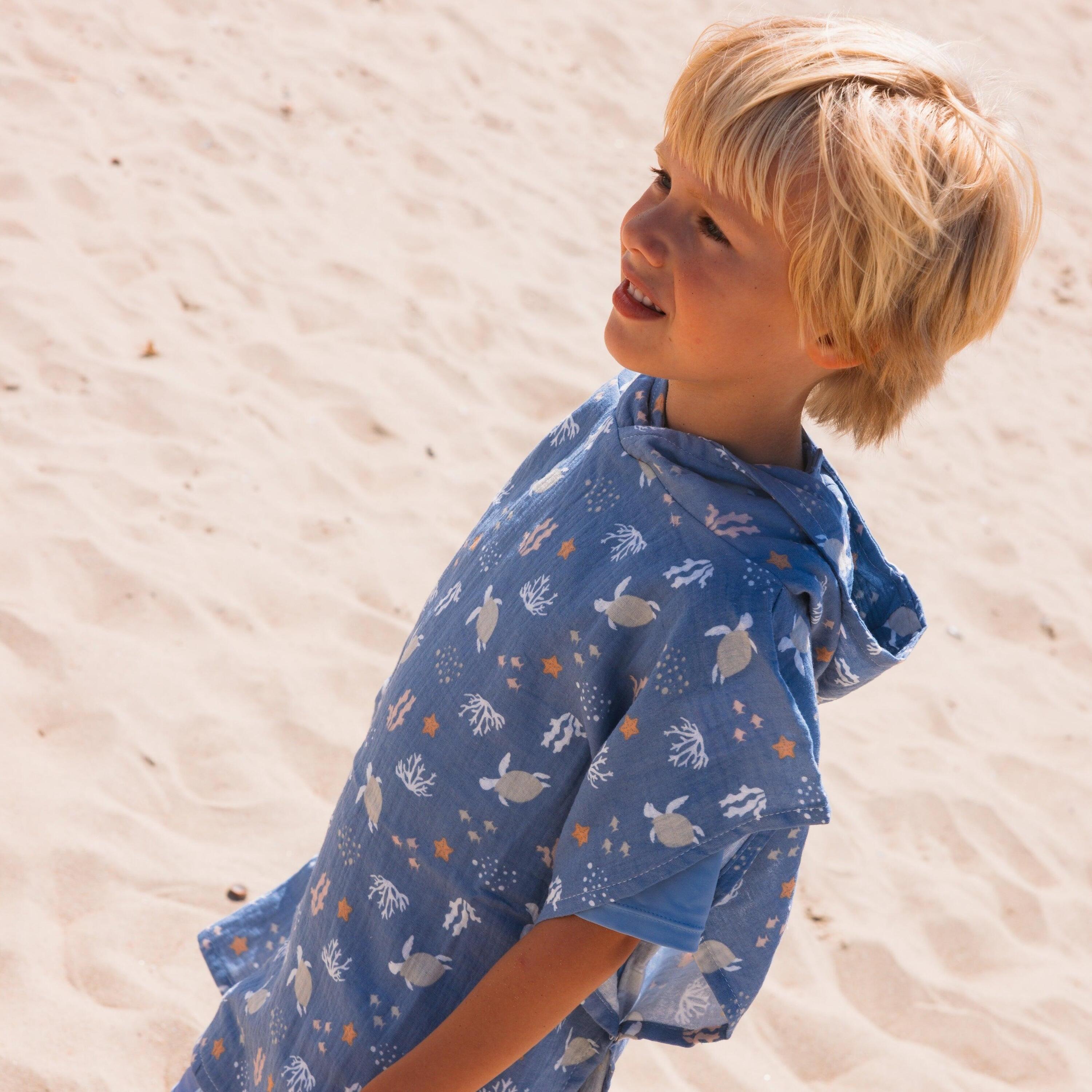 Swim Essentials | Accappatoio Animali Marini poncho idrofilo blu 52 x 52 cm 4/4