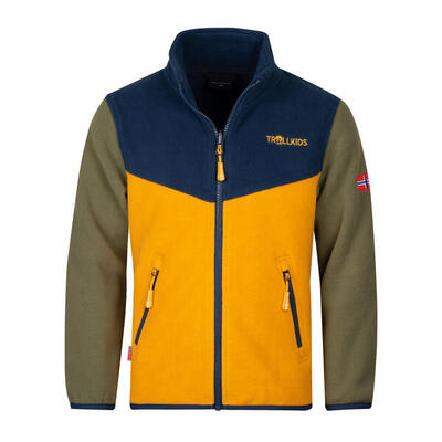 Kids fleece jacket oppdal xt ademend isolerend mosgroen/goudgeel/blauw