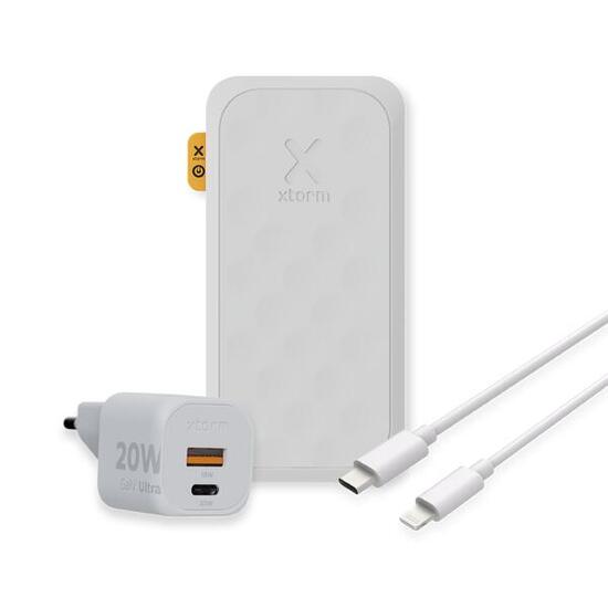 Xtorm 20W FS5 Powerbank 10,000mAh + 20W GaN2 Charger + USB-C Lightning, Blanc