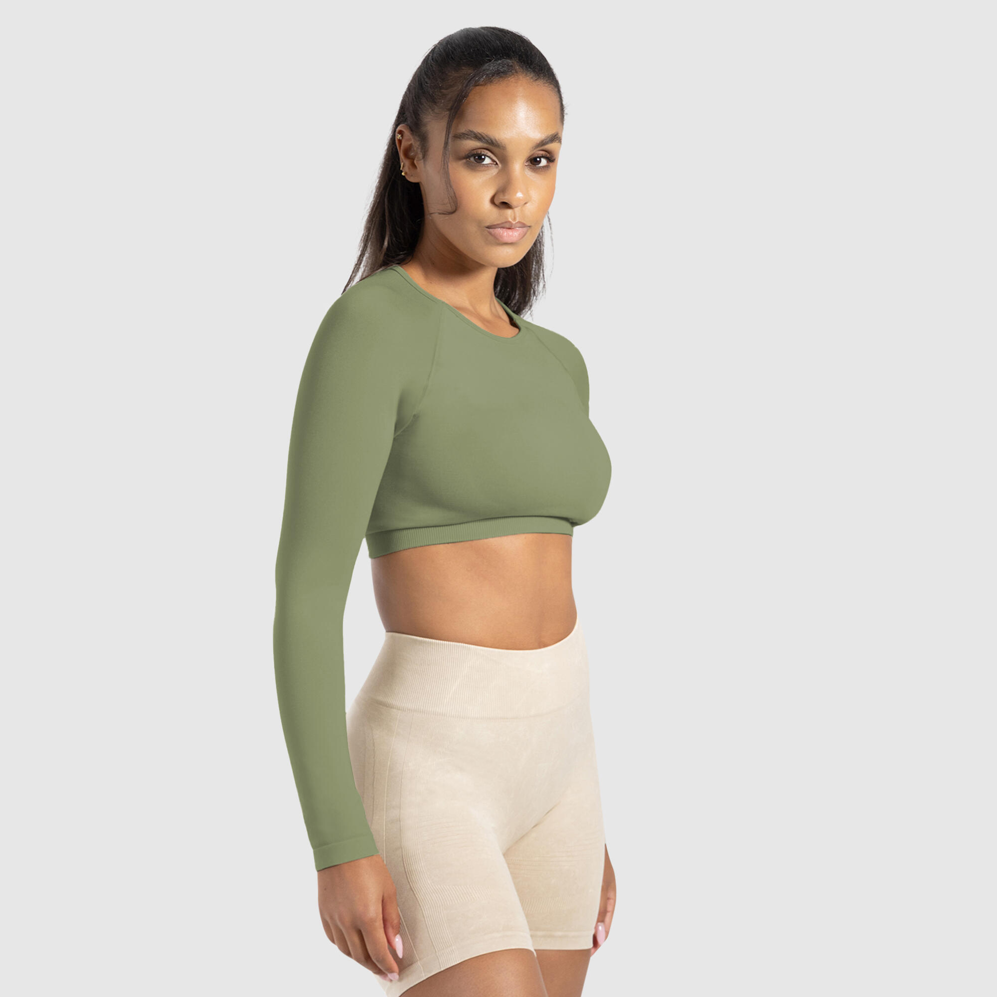 Damen Crop Longsleeve Bethy Khaki 2/5