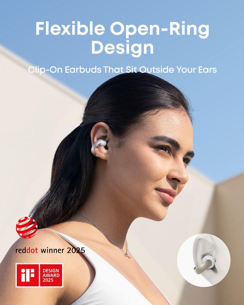 soundcore AeroClip Open-Ear Clip-On Wireless Earbuds, White 2/7
