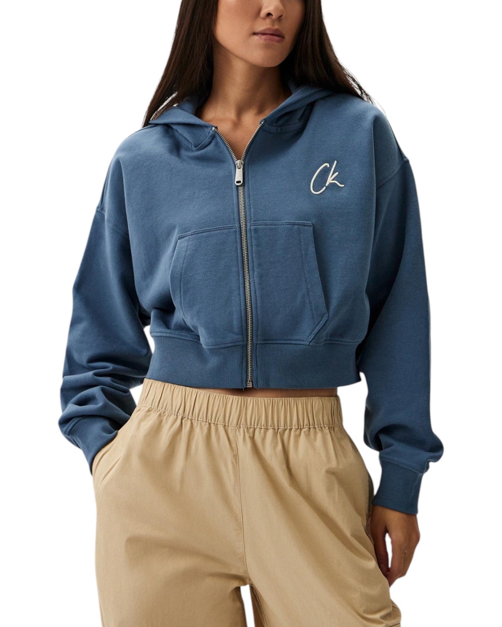Calvin Klein Jeans Hooded Zip-Up Cotton Sweatshirt with Front Pockets