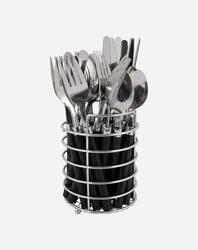 Bo-Camp - Couverts - Avec panier - RVS - 24 Pièces - 6 Personnes - Noir