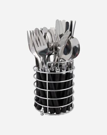 Bo-Camp - Besteck-Set - Im Korb - 24 Teile - 6 Personen - Schwarz