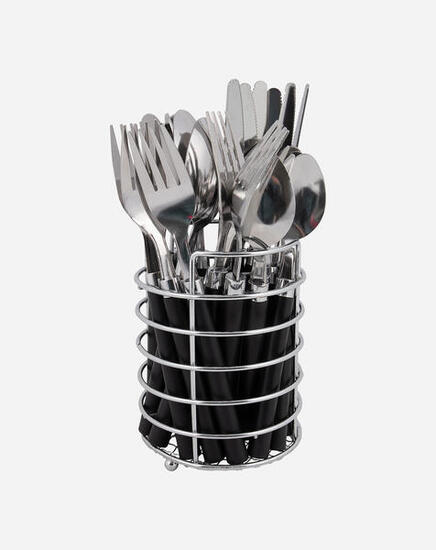 Bo-Camp - Besteck-Set - Im Korb - 24 Teile - 6 Personen - Schwarz