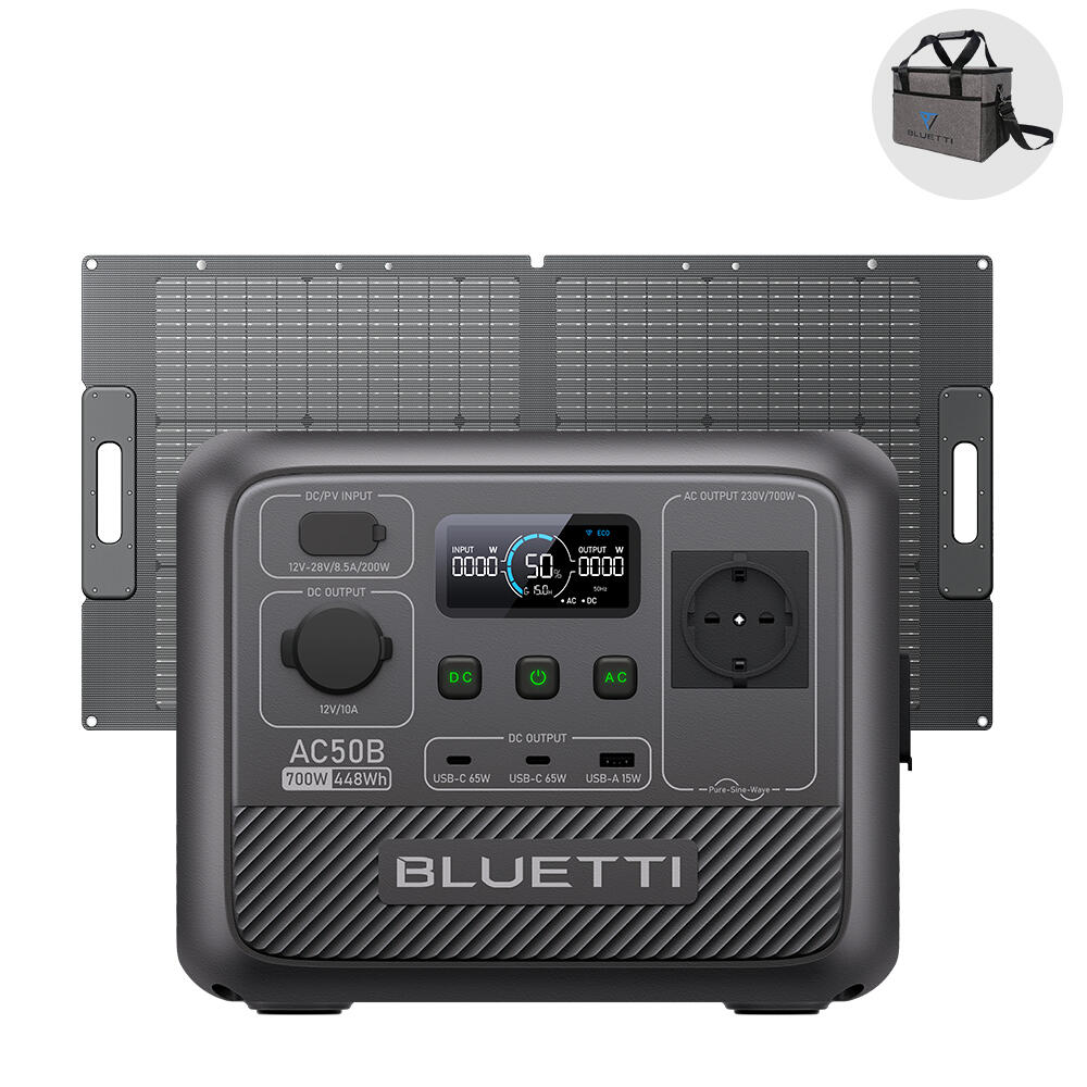 Estação elétrica portátil bluetti ac50b 700w + 100w painel solar para caravana