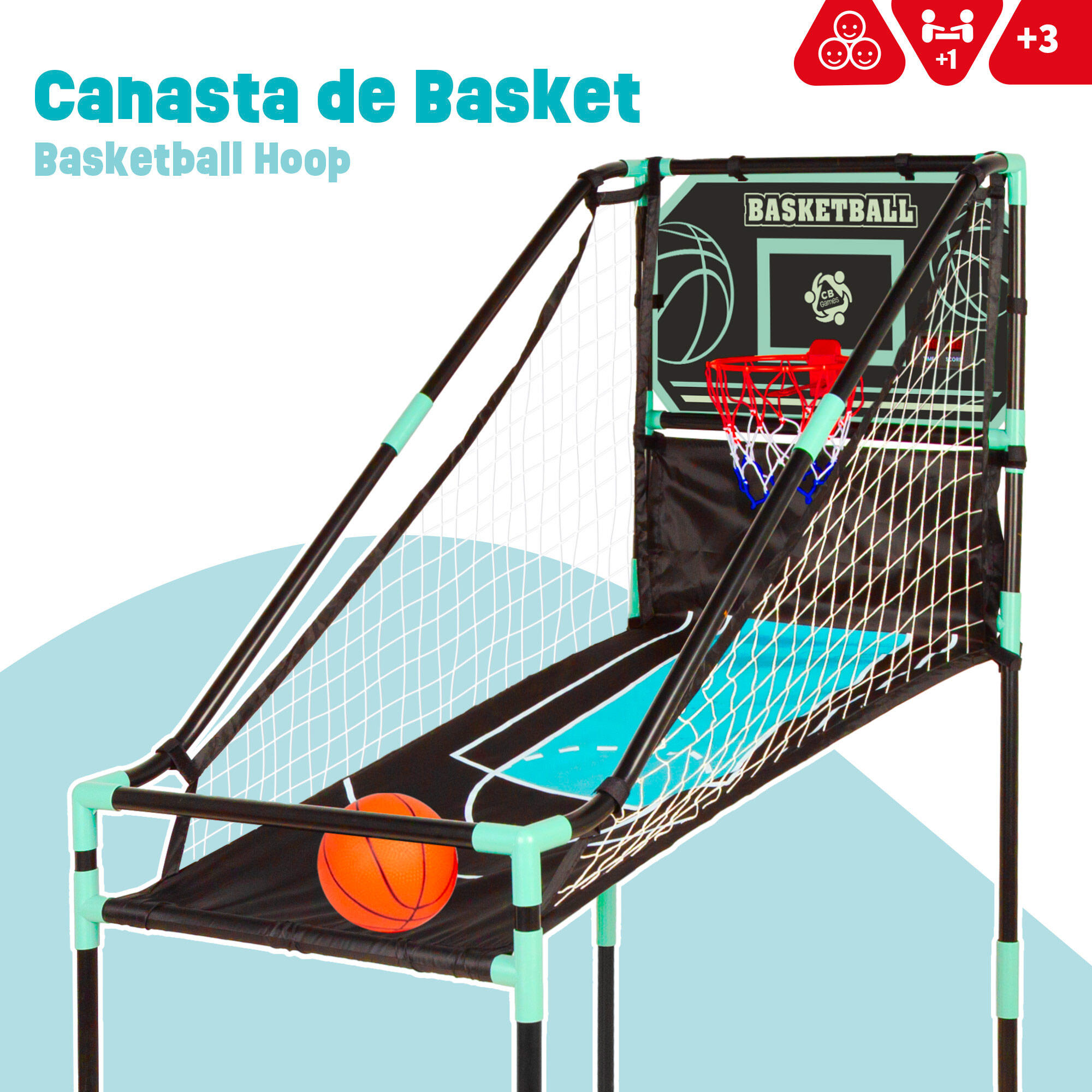 Cesta de basquete com quadro de retorno e placar eletrônico CB Games 2/7