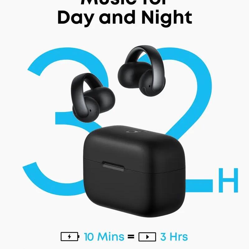 soundcore AeroClip Open-Ear Clip-On Wireless Earbuds, Midnight