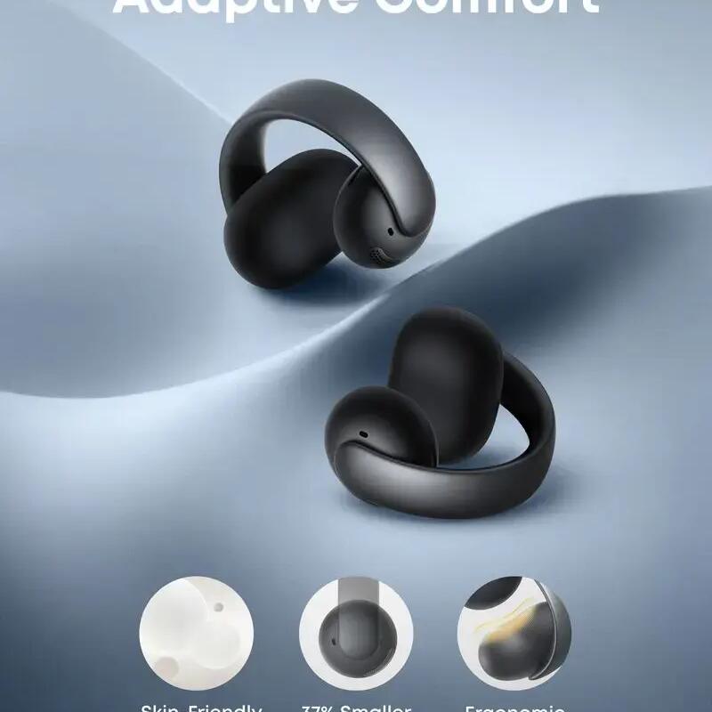 soundcore AeroClip Open-Ear Clip-On Wireless Earbuds, Midnight