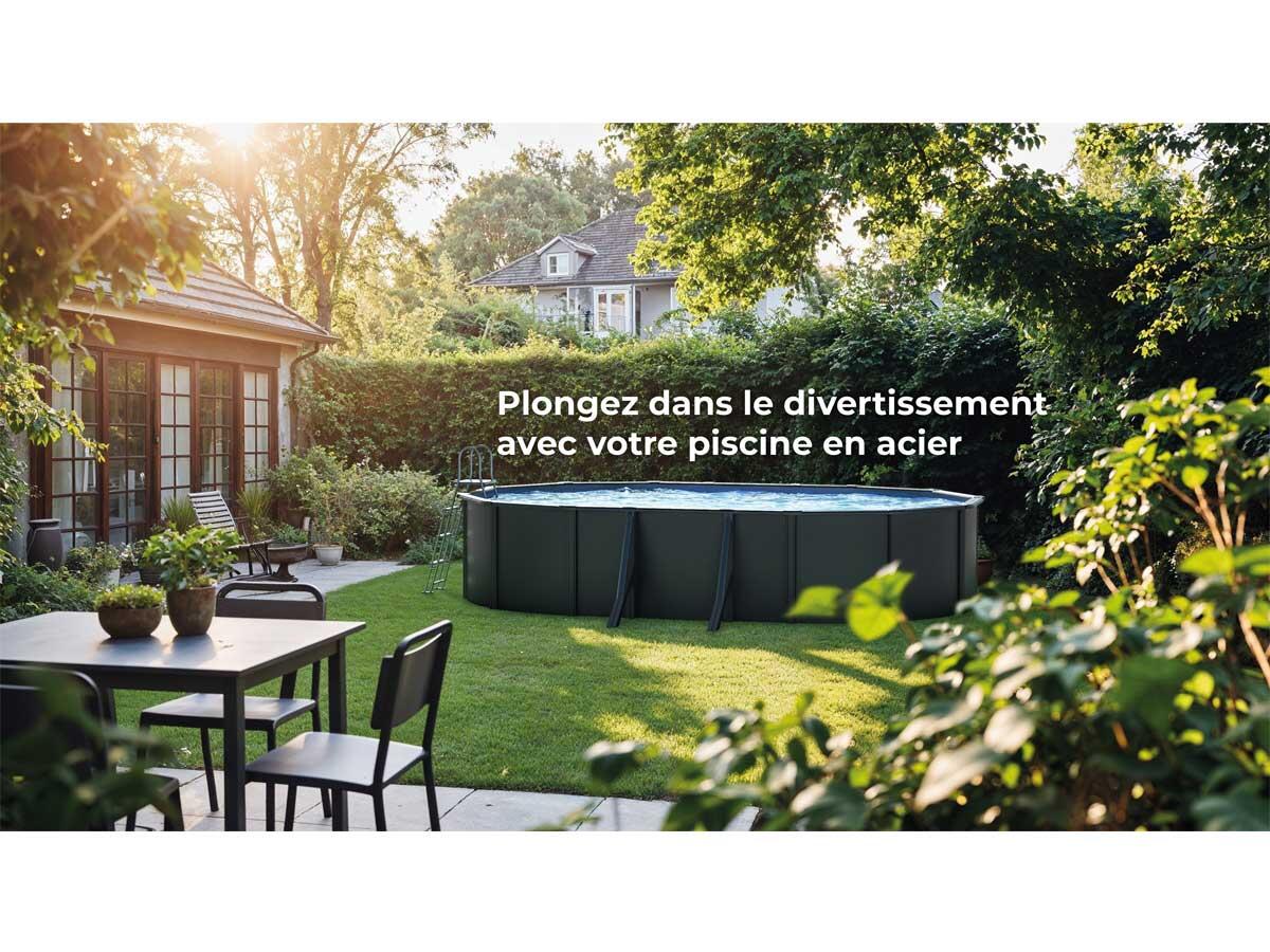 Erhöhtes Ovales Schwimmbecken Gre Anthrazit 132 cm Höhe 610x375x132 2/7