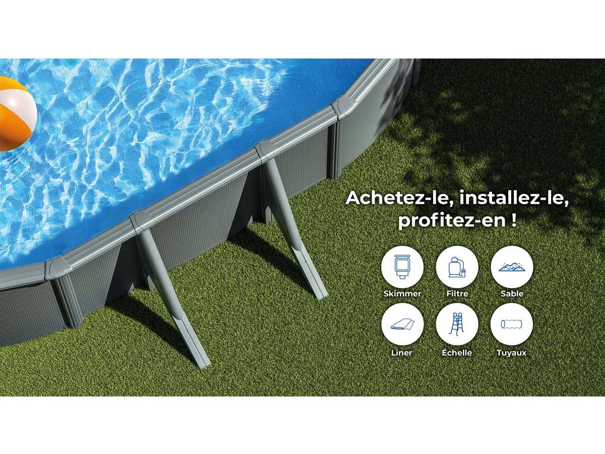 Erhöhtes Ovales Schwimmbecken Gre Anthrazit 132 cm Höhe 610x375x132 4/7