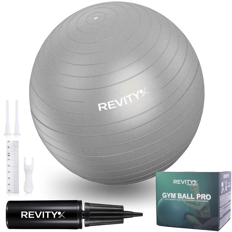 Piłka fitness do ćwiczeń gimnastyczna Gym Ball szara 55-75 CM 1200g