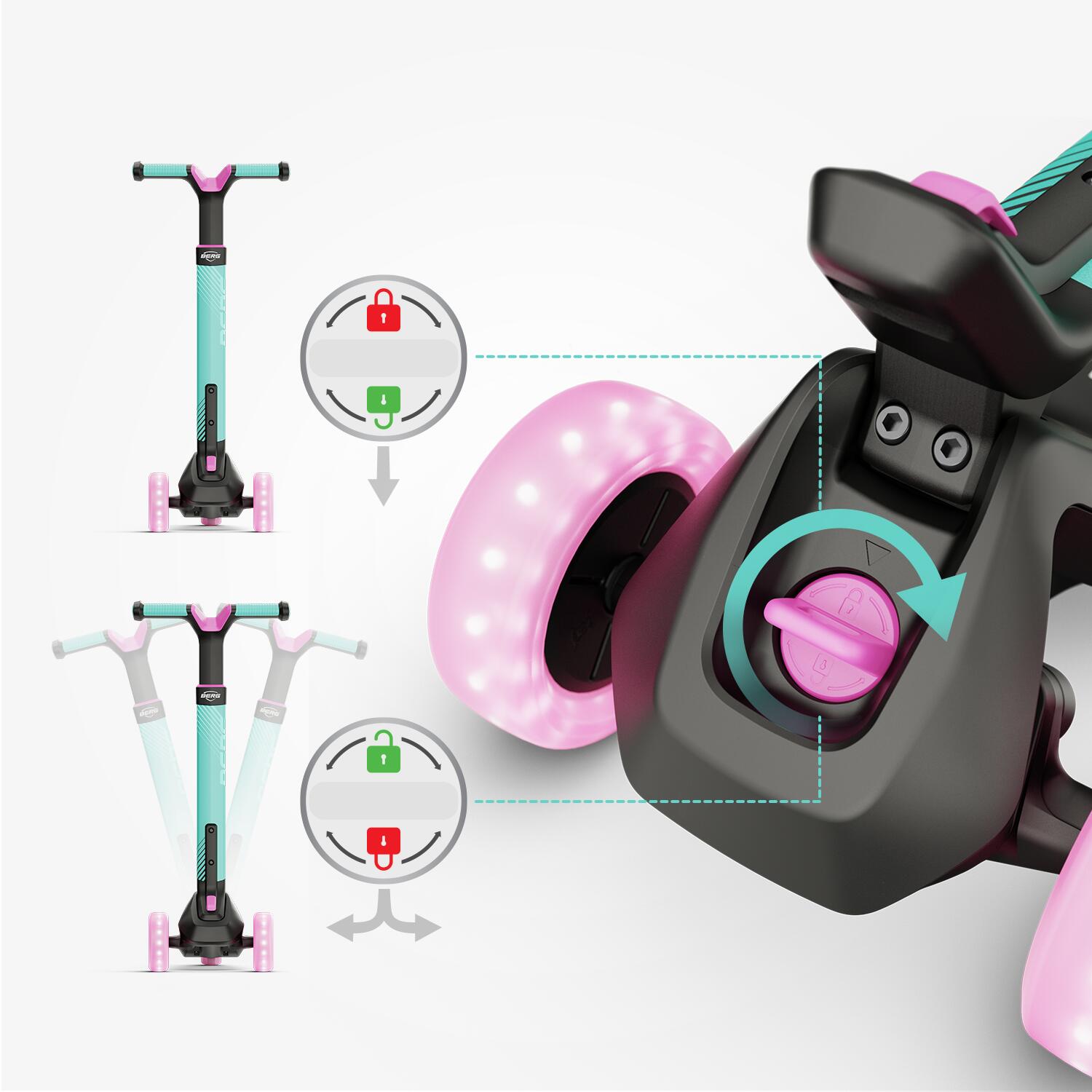 Trottinette Pliable BERG Nexo à 3 Roues Avec Roues Avant LED Chaux