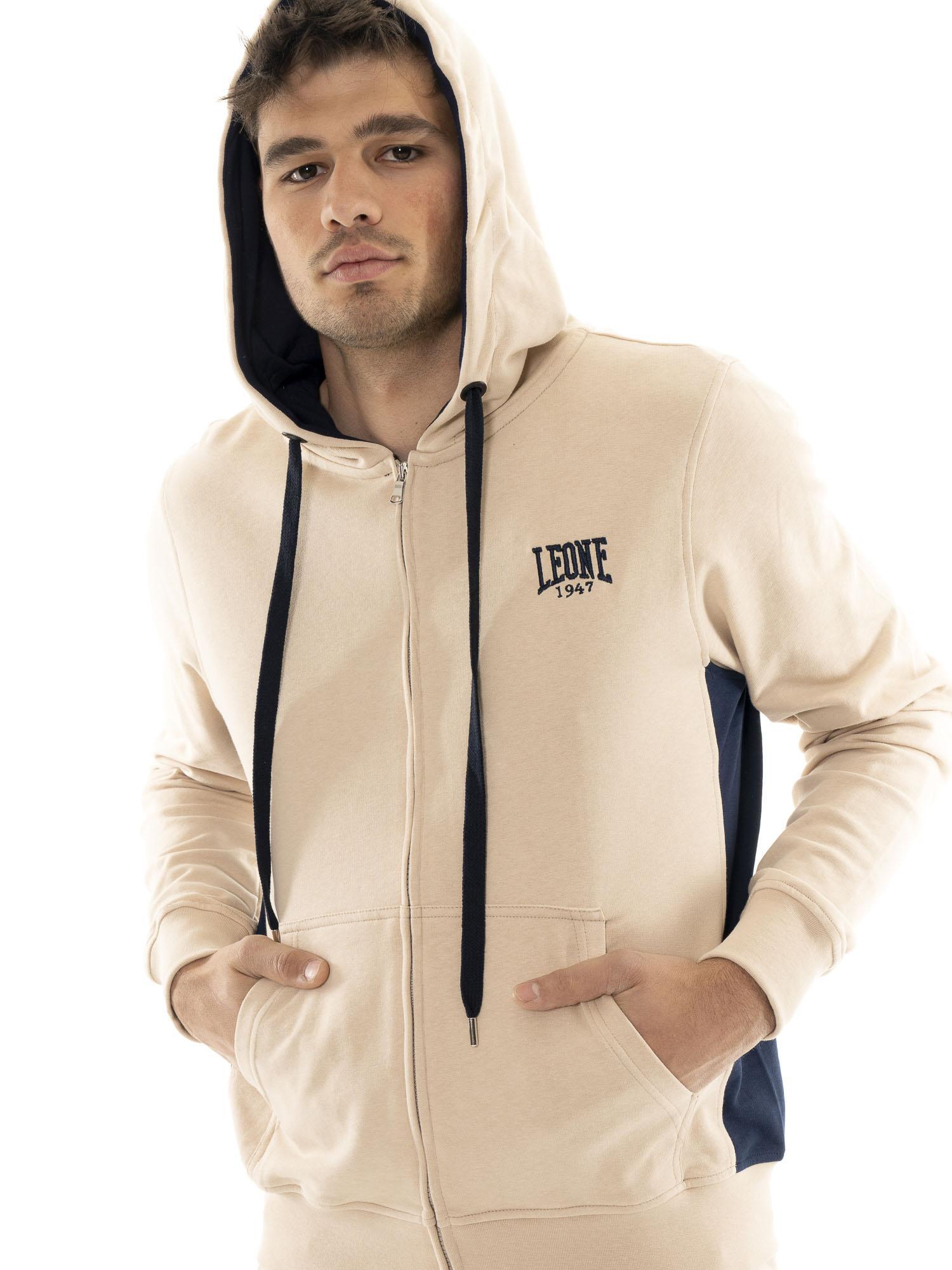 Felpa da uomo con cappuccio e zip in cotone non garzato Leone Easy 5/5