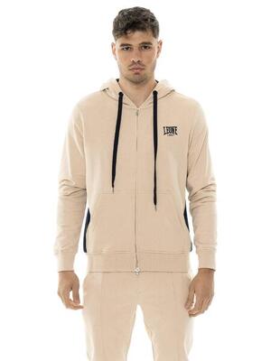 Felpa da uomo con cappuccio e zip in cotone non garzato Leone Easy