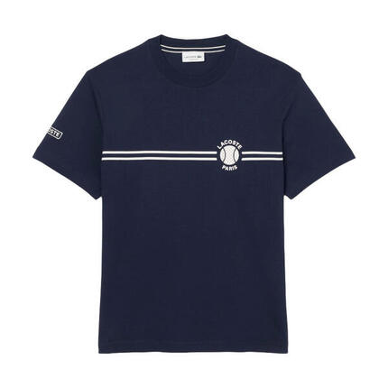 Camiseta Azul Marino Lacoste Estampada con Estampado de Tenis Clásico
