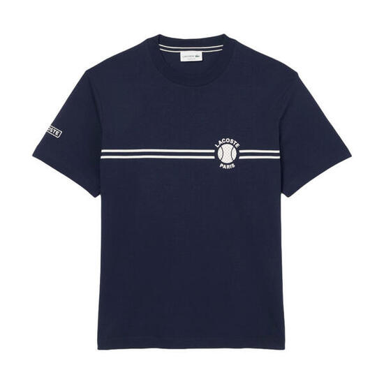 Camiseta Azul Marino Lacoste Estampada con Estampado de Tenis Clásico