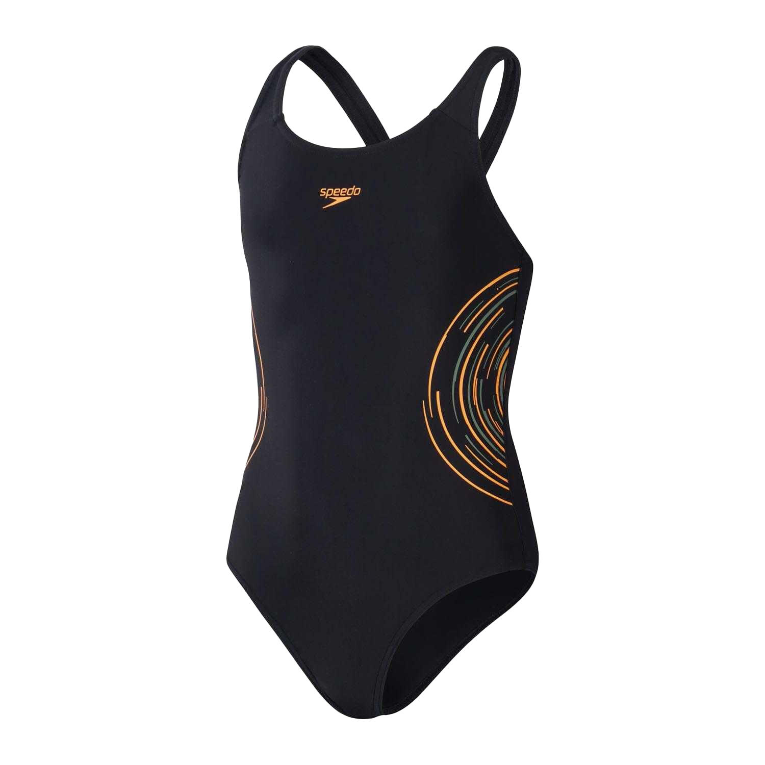SPEEDO Girls Placement Muscleback One Piece Swimsuit (Black)