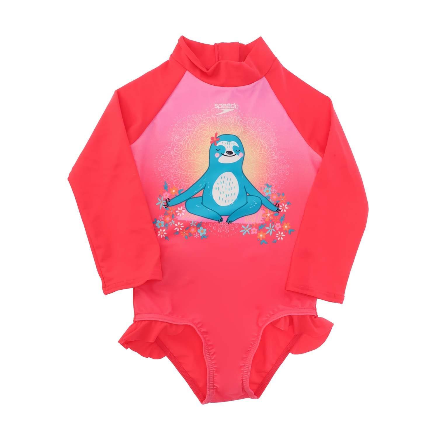 SPEEDO Costume Da Bagno Intero Fronzolo Manica Lunga Ragazze Speedo Rosa