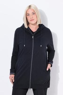 Damen Sweatjacke Zierpaspel Oversized Kapuze 2-Wege-Zipper