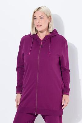 Damen Sweatjacke Zierpaspel Oversized Kapuze 2-Wege-Zipper