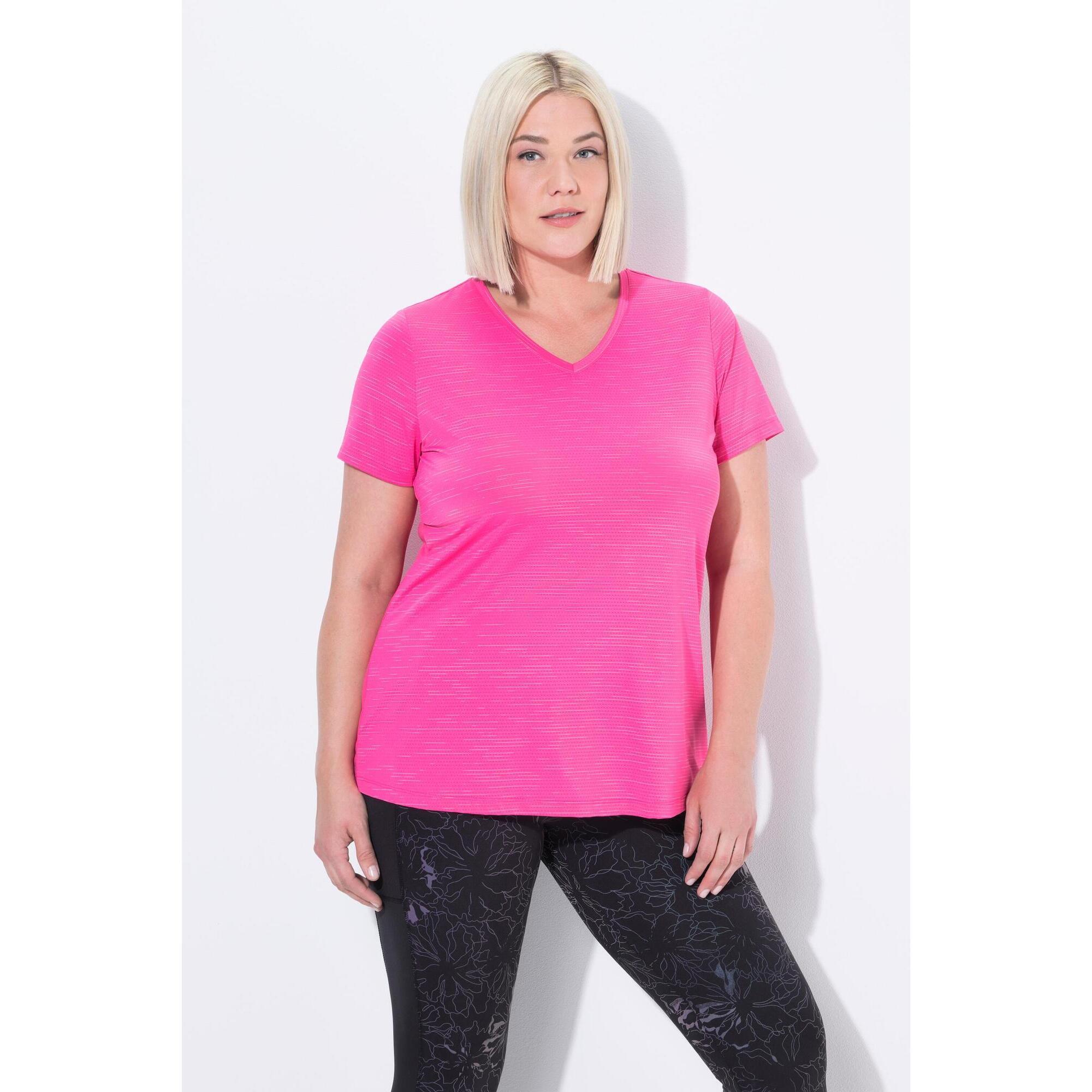 Ulla Popken - Femme T-shirt Technique Manches Courtes Et Décolleté En V Empiècements En Mesh - T-shirt Manches Courtes - Rose - Decathlon