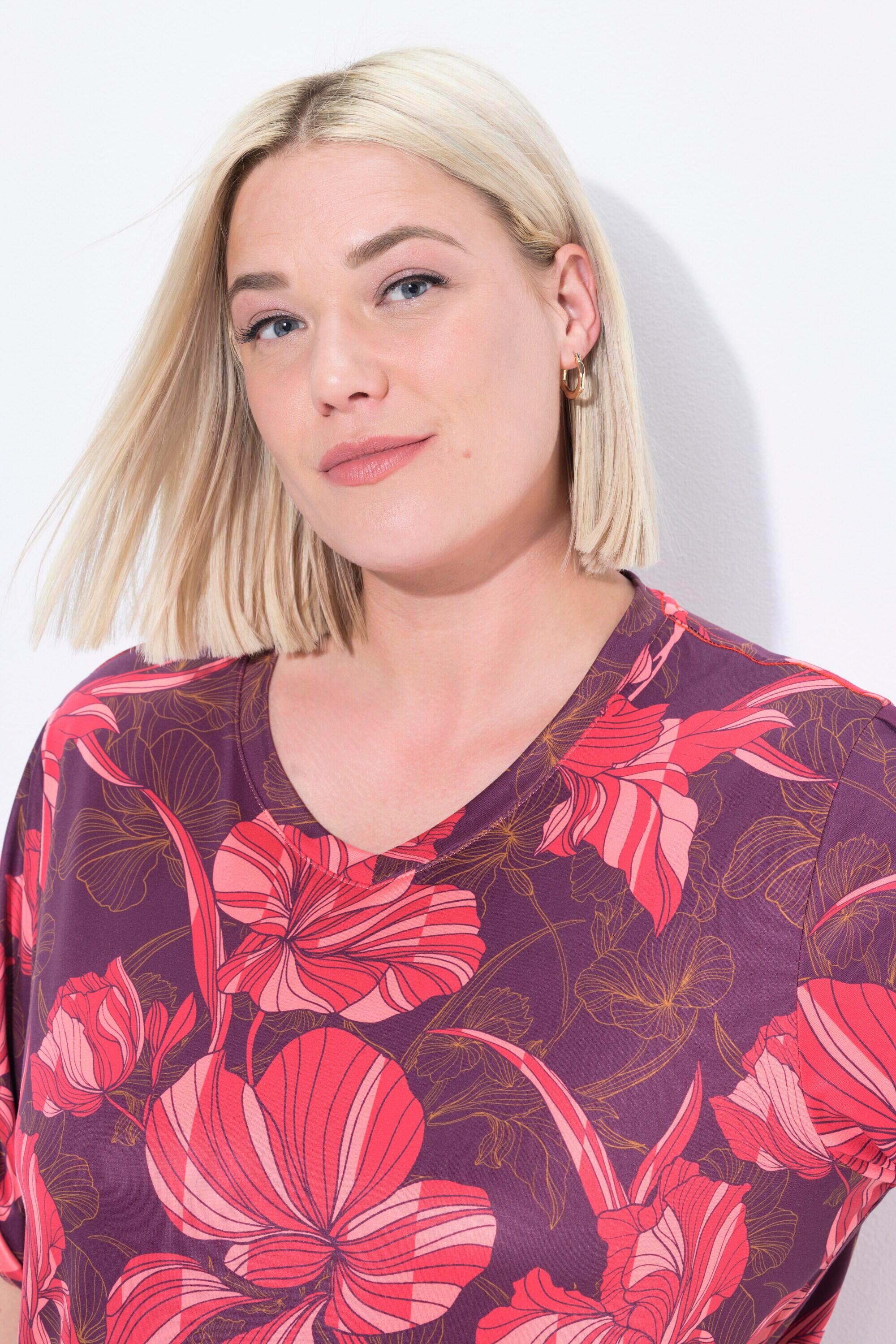 Femme T-shirt technique à fleurs décolleté en V et manches courtes 4/6