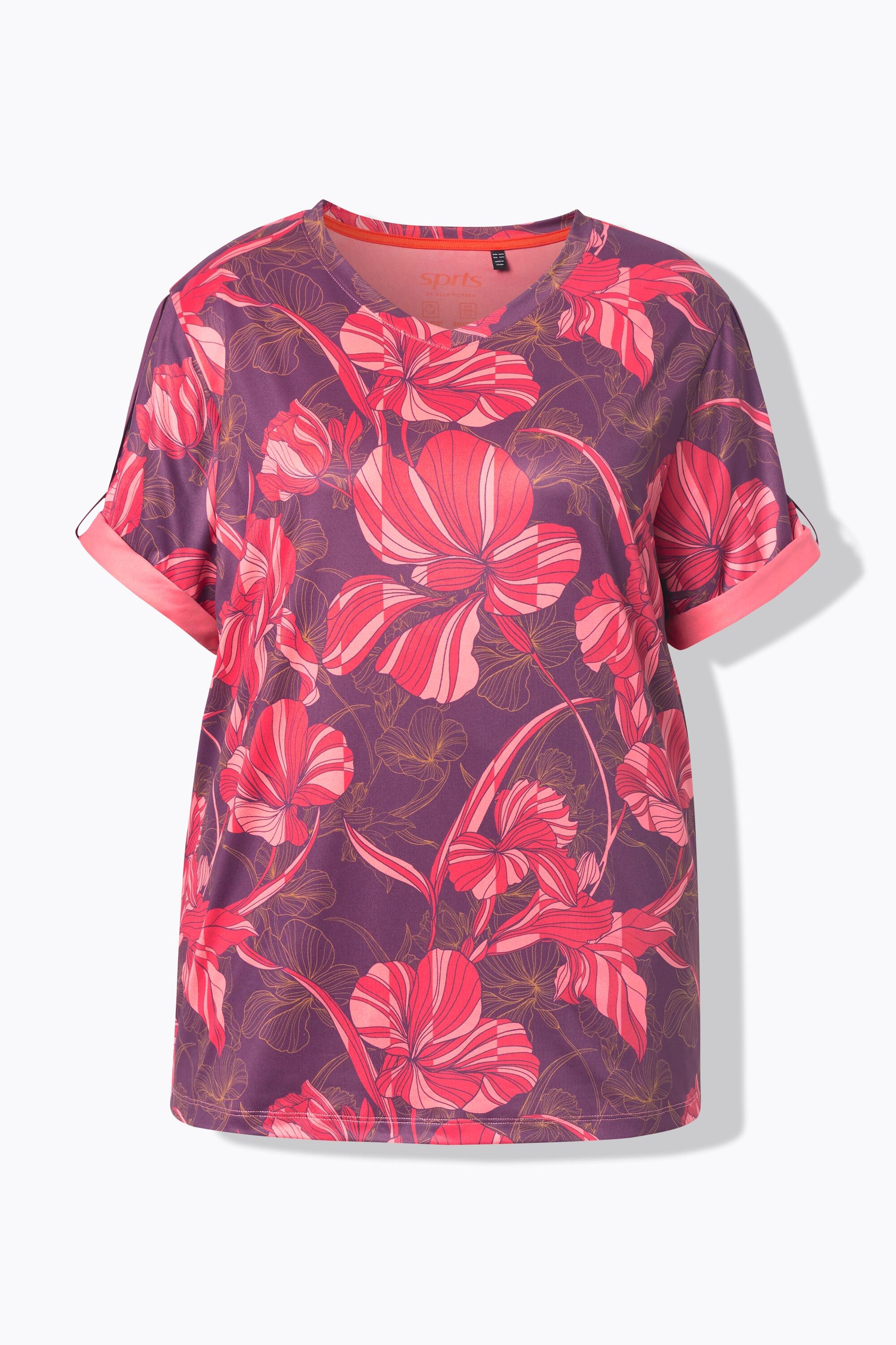Femme T-shirt technique à fleurs décolleté en V et manches courtes 6/6