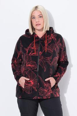 Dames fleece jas bloemmotief capuchon lange mouw